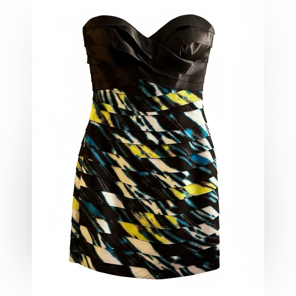 bebe Strapless Black and Multicolor Dress